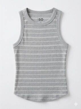 SO Grey & White Striped Ribbed Tank